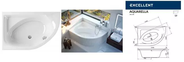 Ванна акриловая «Excellent» Aquarella 150/100 без опор без сифона белая левая Ванна акриловая «Excellent» Aquarella 150/100 без опор без сифона белая левая