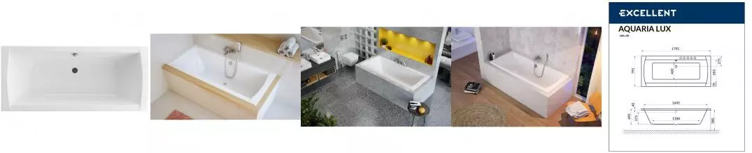Ванна акриловая «Excellent» Aquaria Lux 180/80 без опор без сифона белая Ванна акриловая «Excellent» Aquaria Lux 180/80 без опор без сифона белая