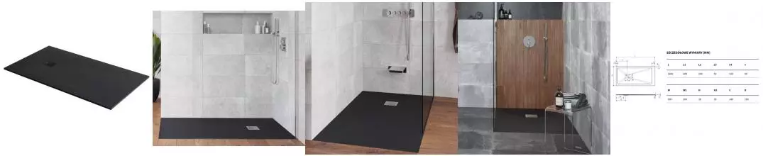 Душевой поддон «Excellent» Arda 160/90 низкий из литьевого мрамора чёрный без сифона Душевой поддон «Excellent» Arda 160/90 низкий из литьевого мрамора чёрный без сифона