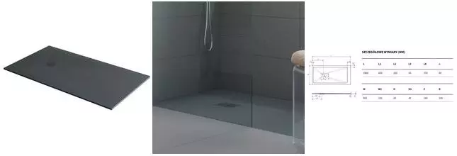 Душевой поддон «Excellent» Arda 180/90 низкий из литьевого мрамора бетон без сифона Душевой поддон «Excellent» Arda 180/90 низкий из литьевого мрамора бетон без сифона