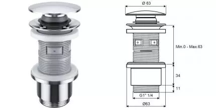 Донный клапан для раковины «Excellent» ARIN.1485.01CR с механизмом Клик-Клак хром
