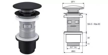 Донный клапан для раковины «Excellent» ARIN.1485.01BL с механизмом Клик-Клак чёрный матовый