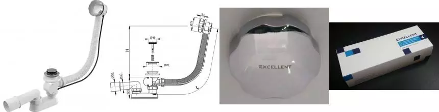 Сифон для ванны слив-перелив «Excellent» SP.E-60 CR перелив 60 см хром полуавтомат