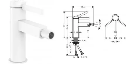 Смеситель для биде «Hansgrohe» Finoris 76200700 белый матовый