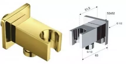 Подключение для душевого шланга «Remer» 337QBG с держателем для лейки брашированное золото