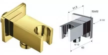 Подключение для душевого шланга «Remer» 337QBG с держателем для лейки брашированное золото Подключение для душевого шланга «Remer» 337QBG с держателем для лейки брашированное золото