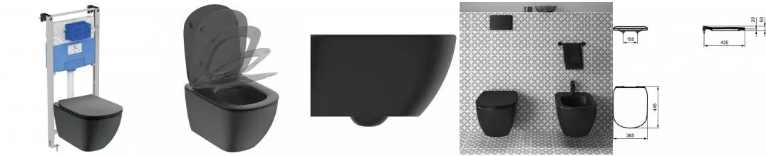 Комплект инсталляция с унитазом и крышкой «Ideal Standard» Prosys TESI T3868V3 Silk Black/чёрный матовый