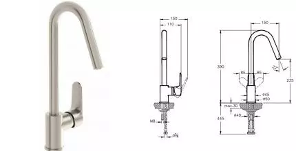 Смеситель для кухонной мойки «Vitra» Root Round A4274234EXP никель Смеситель для кухонной мойки «Vitra» Root Round A4274234EXP никель