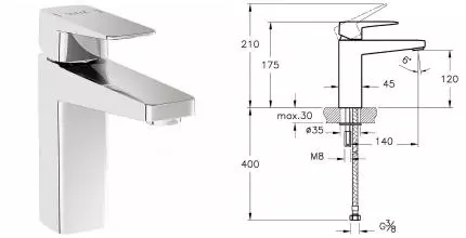Смеситель для раковины «Vitra» Root Square A42731EXP хром Смеситель для раковины «Vitra» Root Square A42731EXP хром