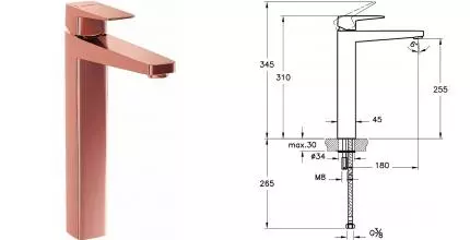 Смеситель для раковины «Vitra» Root Square A4273326EXP медь