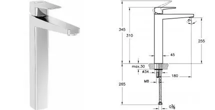 Смеситель для раковины «Vitra» Root Square A42733EXP хром