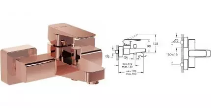 Смеситель для ванны «Vitra» Root Square A4273726EXP медь Смеситель для ванны «Vitra» Root Square A4273726EXP медь