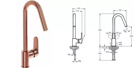 Смеситель для кухонной мойки «Vitra» Root Round A4274226EXP медь Смеситель для кухонной мойки «Vitra» Root Round A4274226EXP медь