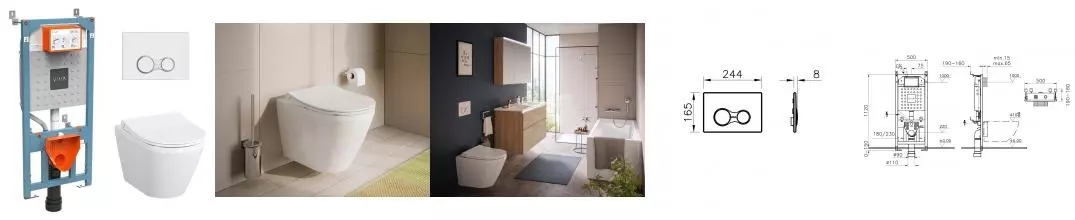 Комплект инсталляция с унитазом, крышкой и кнопкой смыва «Vitra» Integra 9856B003-7205 безободковый белый Комплект инсталляция с унитазом, крышкой и кнопкой смыва «Vitra» Integra 9856B003-7205 безободковый белый