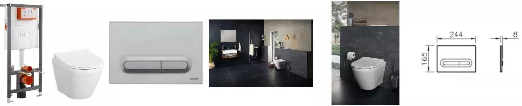 Комплект инсталляция с унитазом, крышкой и кнопкой смыва «Vitra» Integra Square 9856B003-7206 безободковый белый Комплект инсталляция с унитазом, крышкой и кнопкой смыва «Vitra» Integra Square 9856B003-7206 безободковый белый