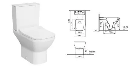 Унитаз компакт безободковый «Vitra» Integra Square 9833B003-7205 белый с сиденьем дюропласт с микролифтом белое