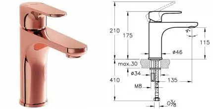 Смеситель для раковины «Vitra» Root Round A4270626EXP медь