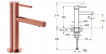 Смеситель для раковины «Vitra» Origin A4255626 медь