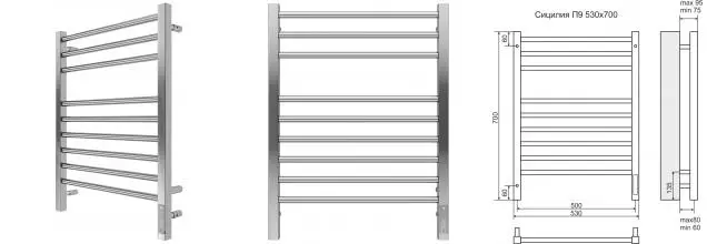 Электрический полотенцесушитель «Terminus» Сицилия П9 53/70 Sensor Quick Touch хром правый