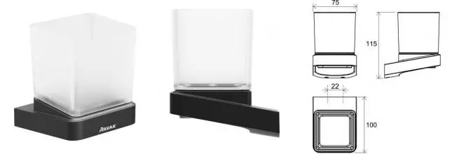 Стакан для зубных щёток «Ravak» 10° TD 210.20 на стену матовый/чёрный