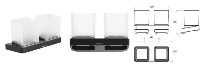 Двойной стакан для зубных щёток «Ravak» 10° TD 220.20 на стену матовый/чёрный