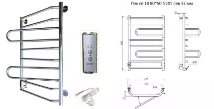 Электрический полотенцесушитель «Тругор» Пэк сп 18 Next 50/80 хром левый
