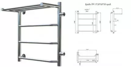 Водяной полотенцесушитель «Тругор» Браво ПМ 1 50/60 хром с полкой правый