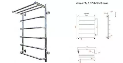 Водяной полотенцесушитель «Тругор» Идеал ПМ 1 50/80 хром с полкой правый