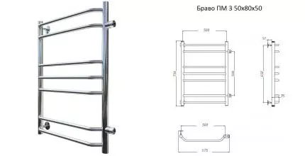 Водяной полотенцесушитель «Тругор» Браво ПМ 3 50/80 хром универсальный