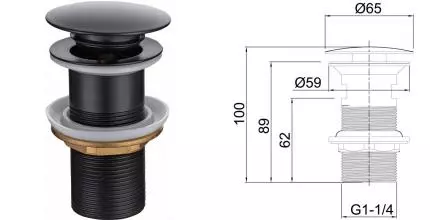 Донный клапан для раковины «Allen Brau» Priority 5.31024-31 с механизмом Клик-Клак чёрный матовый