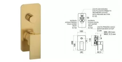 Смеситель для душа «Remer» Absolute AU09BG брашированное золото
