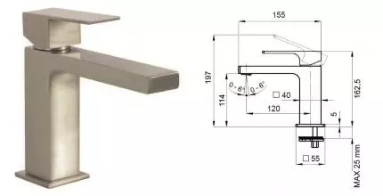 Смеситель для раковины «Remer» Absolute AU12NP брашированный полированный никель