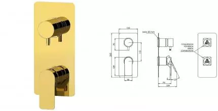 Внешняя часть смесителя «Remer» Infinity I92KBDO на 2 выхода золото