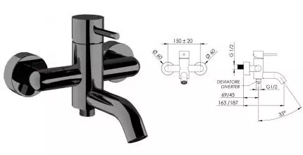 Смеситель для ванны «Remer» X-Style X05NP брашированный полированный никель