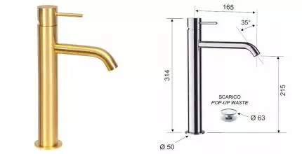 Смеситель для раковины «Remer» X-Style X10LXLBG с донным клапаном брашированное золото