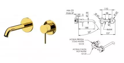 Смеситель для раковины «Remer» X-Style X15PLDO золото