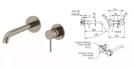 Смеситель для раковины «Remer» X-Style X15PLNP брашированный полированный никель Смеситель для раковины «Remer» X-Style X15PLNP брашированный полированный никель