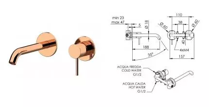 Смеситель для раковины «Remer» X-Style X15PLRL полированная медь