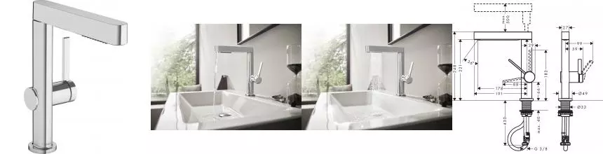 Смеситель для раковины «Hansgrohe» Finoris 76063000 с выдвижным изливом хром