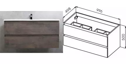 Тумба с раковиной «Cezares» Molveno 100 (Cez 100/50) подвесная Ossido Тумба с раковиной «Cezares» Molveno 100 (Cez 100/50) подвесная Ossido