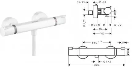 Смеситель для душа «Hansgrohe» Ecostat Comfort 13116700 с термостатом белый матовый