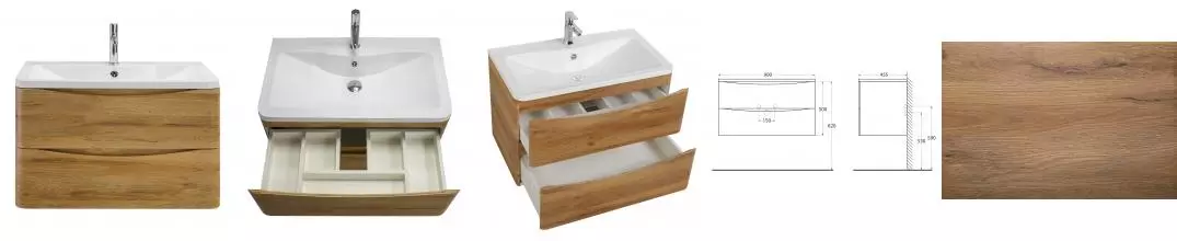 Тумба с раковиной «Belbagno» Acqua 90 (BB900/455-LV-MR-ALR) подвесная Rovere Rustico