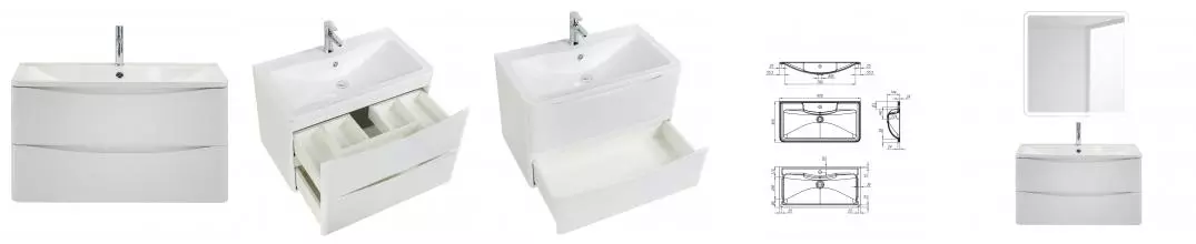 Тумба с раковиной «Belbagno» Acqua 90 (BB900/455-LV-MR-ALR) подвесная Bianco Lucido