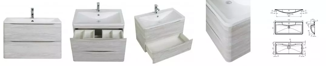 Тумба с раковиной «Belbagno» Acqua 100 (BB1000/455-LV-MR-ALR) подвесная Rovere Vintage Bianco Тумба с раковиной «Belbagno» Acqua 100 (BB1000/455-LV-MR-ALR) подвесная Rovere Vintage Bianco