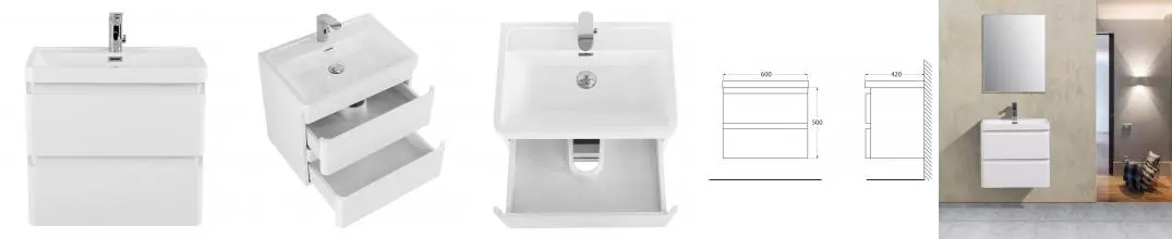 Тумба с раковиной «Belbagno» Energia 60 (Ancona 60) подвесная Bianco Lucido