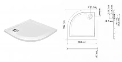 Душевой поддон «WasserKRAFT» Salm 27T01 90/90 низкий стеклопластик четверть круга белый