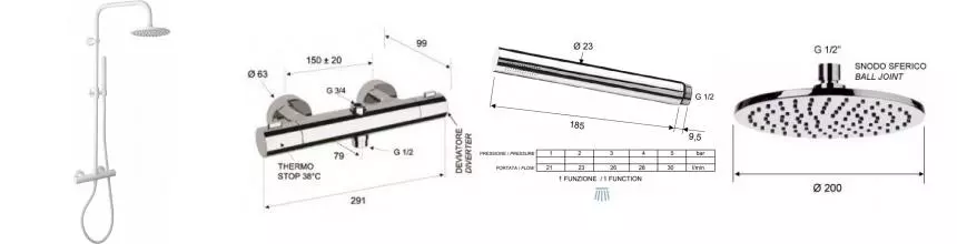 Душевая система «Remer» Elegance EQ32X7MMM20BO с термостатом белая матовая