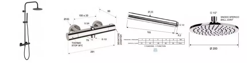 Душевая система «Remer» Elegance EQ32X7MMM20NO с термостатом чёрная матовая