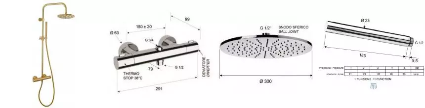 Душевая система «Remer» Elegance EQ32X7MMM30BG брашированное золото