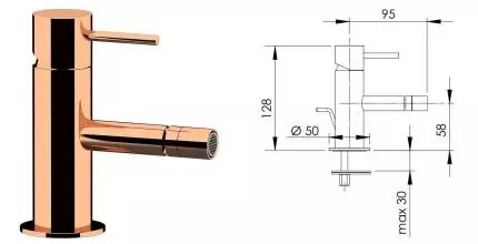 Смеситель для биде «Remer» X-Style X20RL с донным клапаном полированная медь